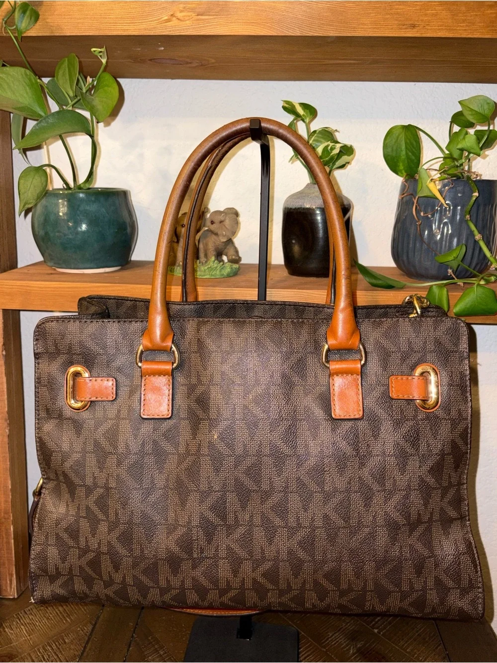 Michael Kors Hamilton Large Brown MK Signature Tote Satchel Crossbody Bag - Picture 6 of 7